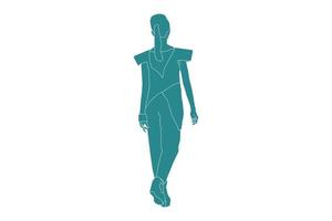 Ilustración vectorial de mujer casual caminando, estilo plano con contorno vector