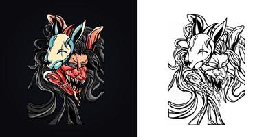 Ilustración de vector de logotipo de mascota de lobo de máscara de Satanás