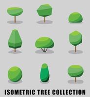 Collection of isometric tree and shrub flat design style. Vector illustration.