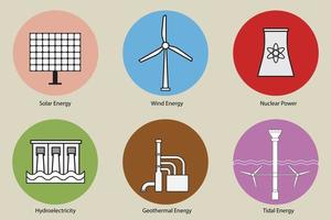 Set of Renewable energy icons flat design. vector
