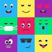 Conjunto de diseño de estilo plano de patrones sin fisuras emoji. divertida plantilla de emoticonos faciales de internet. vector