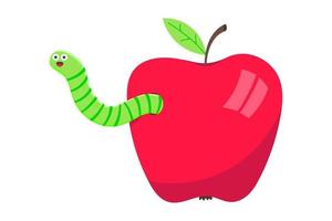 Worm with apple cartoon character icon sigh. Worm with face expression smilling vector