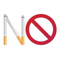 cartel de no fumar con cigarrillos encendidos realistas y círculo prohibido. Icono de signo prohibido aislado en la ilustración de vector de versión degradada de fondo blanco.