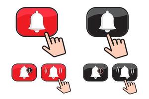 Set of bell icon button and hand cursor pushing. Social media icon. Vector illustration