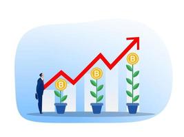 Business Strategy Analysis stock market with Bitcoin upward growth vector illustrator.