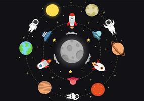 Astronaut With Rocket Background Illustration For Explore In Outer Space vector