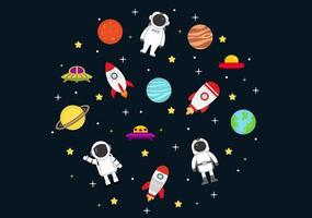 astronauta con ilustración de fondo de cohete para explorar en el espacio ultraterrestre vector