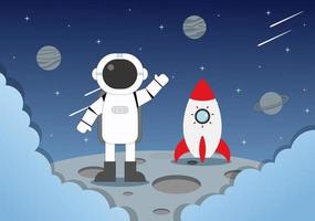 Astronaut With Rocket Background Illustration For Explore In Outer Space vector
