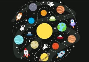 astronauta con ilustración de fondo de cohete para explorar en el espacio ultraterrestre vector