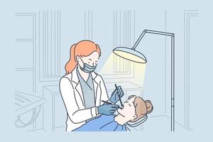 concepto de chequeo dental y examen de los dientes vector