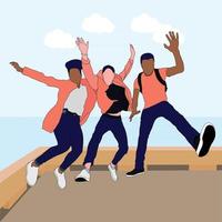 jump with friend in the beach vector