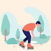 man playing roller skate in the outdoor park vector