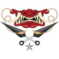 Vector design of japanese hannya mask with kunay, hannya mask from japanese folklore