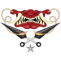 Vector design of japanese hannya mask with kunay, hannya mask from japanese folklore