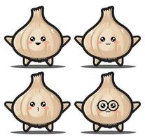 Cute cartoon garlic kawaii design premium vector