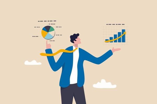 Market analysis or economy and financial statistics presentation, growth data diagram or corporate business plan concept, smart businessman present virtual analysis graph and chart oh his both hands.