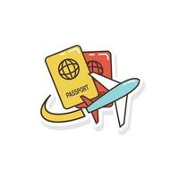 pasaporte y avión icono de viaje icono de viaje de estilo adhesivo vector