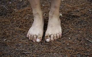 Dirty feet in forest photo