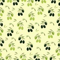 Olives seamless pattern, black and light olives, vector background in flat style