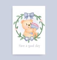 Baby shower card with cute  bear in a garden vector