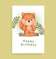 Birthday card with cute fox in watercolor style vector