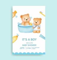 baby shower card with cute bear vector