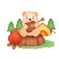 Summer camp elements and cute bear vector