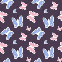 Multicolored butterflies on a dark background. Seamless pattern for the nursery. Vector endless texture