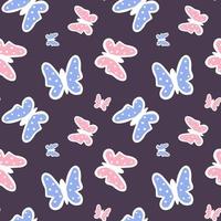 Multicolored butterflies on a dark background. Seamless pattern for the nursery. Vector endless texture