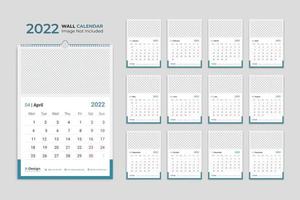 Plantilla de calendario de pared 2022, calendario de programación planificador de negocios anual, calendario, calendario de eventos, calendario de escritorio vector