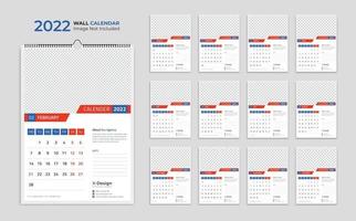 Plantilla de calendario de pared 2022, calendario de programación planificador de negocios anual, calendario, calendario de eventos, calendario de escritorio vector