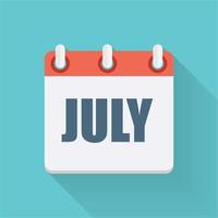 July Dates Flat Icon with Long Shadow. Vector Illustration