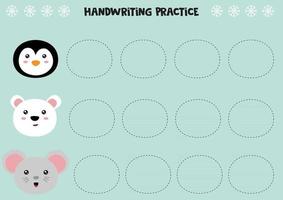 Educational worksheet for preschool kids. Handwriting practice. Trace lines, trace animals. vector