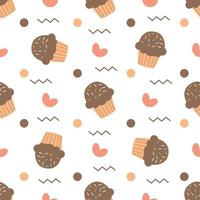 Cute seamless pattern with muffins of cupcakes vector