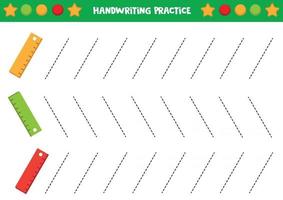 práctica de escritura a mano con lindas reglas de colores. vector