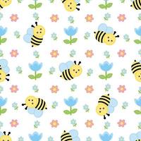 Cute summer pattern with bee and flowers. vector