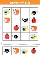 Educational worksheet for preschool kids. Sudoku for kids with insects.