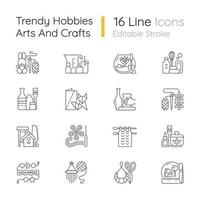 Trending hobbies linear icons set. Home business. Boho style. Craft activity. Creative reuse. Home decor. Customizable thin line contour symbols. Isolated vector outline illustrations. Editable stroke