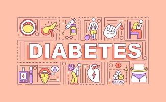 Diabetes word concepts banner. Dangerous diseases treatment. Infographics with linear icons on coral background. Isolated creative typography. Vector outline color illustration with text