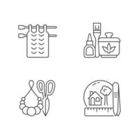 Creative crafts linear icons set. Knitting. Handmade pom pom jewelry. Decoupage. Creating miniatures. Customizable thin line contour symbols. Isolated vector outline illustrations. Editable stroke
