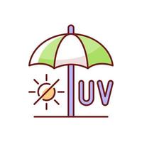 Seek shade RGB color icon. Hide under umbrella while on beach during summer. UV protection to avoid heatstroke. No sun exposure. Isolated vector illustration. Heat stroke simple filled line drawing