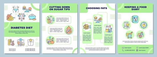 Diabetes diet brochure template. Cutting down on sugar tips. Flyer, booklet, leaflet print, cover design with linear icons. Vector layouts for presentation, annual reports, advertisement pages