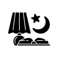 Evening reading black glyph icon. Late nighttime studying. Fairytale books to read before bedtime. Reader hobby. Everyday routine. Silhouette symbol on white space. Vector isolated illustration