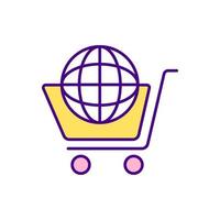 International e-commerce RGB color icon. Selling products in foreign countries. Isolated vector illustration. Reaching customers worldwide. Cross-border commerce simple filled line drawing