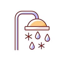 Taking cold bath or shower RGB color icon. Cooling water in bathroom. Flowing liquid from faucet. Isolated vector illustration. Heatstroke prevention method simple filled line drawing