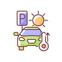 no permanecer en el icono de color rgb de coche aparcado. alta temperatura en el automóvil en el estacionamiento. ilustración vectorial aislada. prevención de insolación durante la ola de calor del verano dibujo de líneas rellenas simples vector