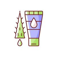 usando el icono de color rgb de loción hidratante. gel con aceite de aloe vera para el tratamiento de quemaduras solares. loción calmante para la piel. cosméticos a base de hierbas. ilustración vectorial aislada. golpe de calor simple dibujo de líneas llenas vector