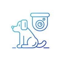 Icono de vector lineal degradado de cámara de control de mascotas. vigilancia de gatos, seguridad de perros. cámara de seguridad para el hogar. animales en casa. símbolos de color de línea fina. pictograma de estilo moderno. dibujo de contorno aislado vectorial