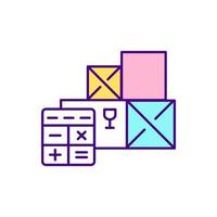 Calculating tax for goods delivery RGB color icon. Transportation cost. Isolated vector illustration. Customs duty. Transporting items across international borders simple filled line drawing