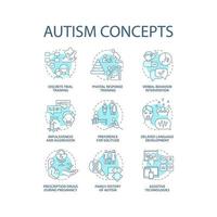 Autism spectrum disorder concept icons set. Developmental disabilities idea thin line color illustrations. Impulsiveness and aggression. Vector isolated outline drawings. Editable stroke